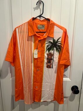 Royaura Orange SS TIKI vibe SS Hawaiian Shirt M